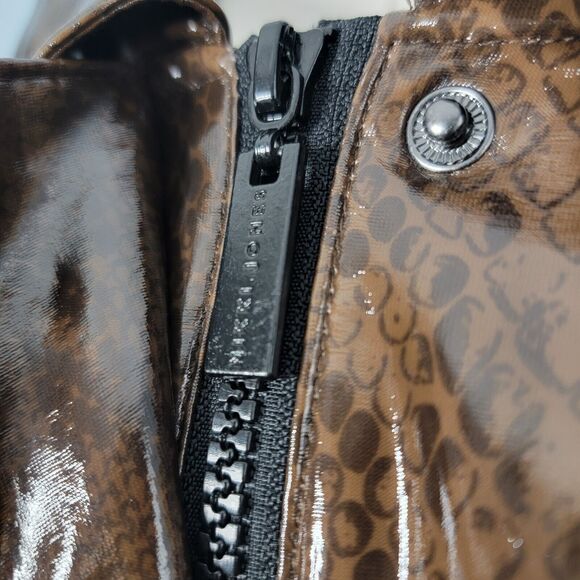Nikki Jones Rain Jacket Size Large Brown Snakeskin Print Raincoat Shiny Hooded - Picture 11 of 16